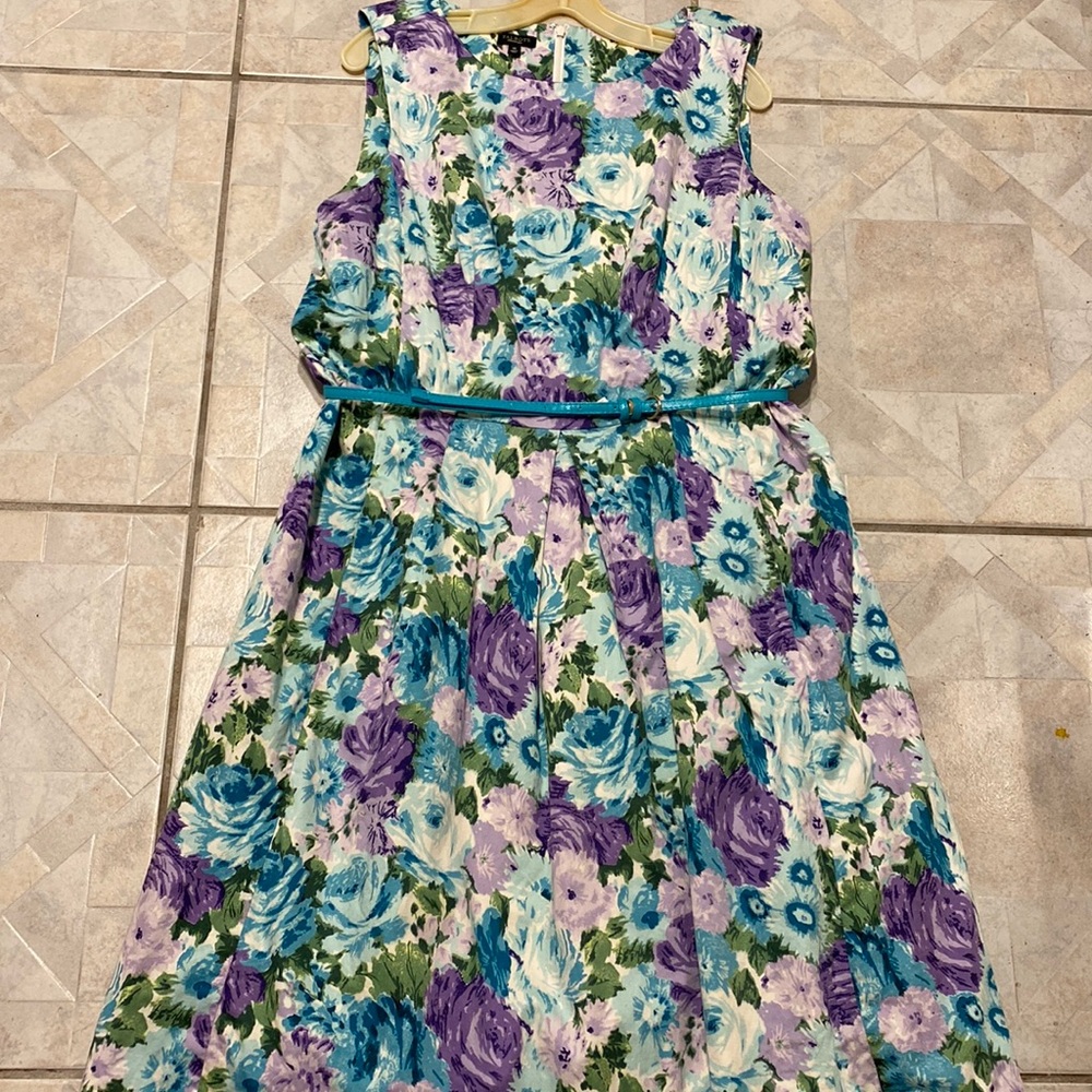 Y womens Talbots floral sleeveless lined zipper plus size dress size 18